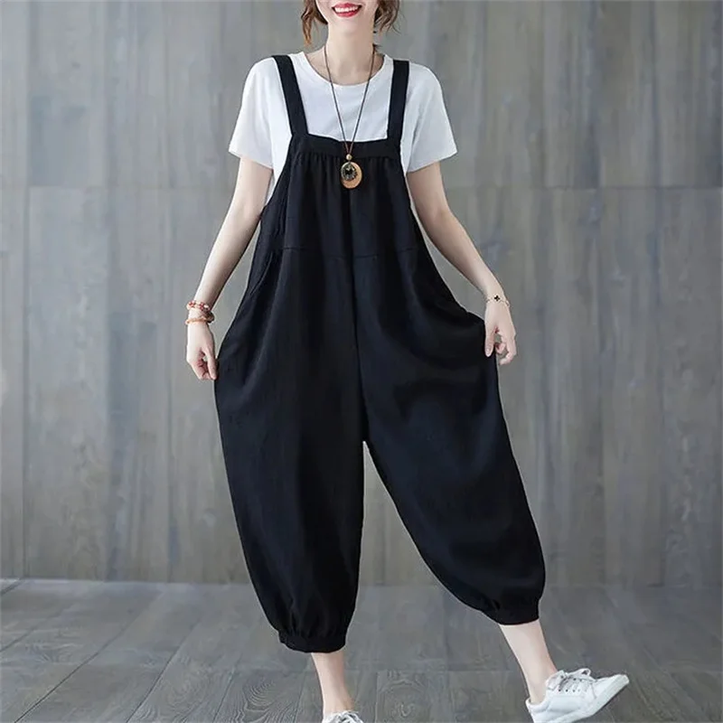 Casual Rompers For Women 2026 New Summer Large Size Korean Loose Harlan Jumpsuit Pants Solid Ladies Suspender Overalls L-5XL - Image 3