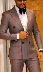 Men's Jacquard 2 Piece Suits Slim Fit Double Breasted Suit Jacket Pants Set Casual Wedding Casual Business