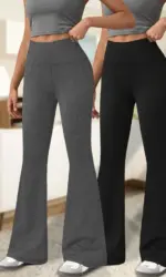 2 pack Women's Super Soft Flare Pants High Waisted Tummy Control Workout Yoga Leggings Bell Bottoms