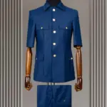 New Arrival 2 Piece Lapel  Short Sleeves with 4 Real Pockets Single Breasted Slim Fit Summer Suits For Weddding（Blazer+Pants）