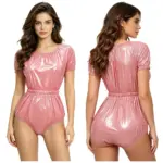 Womens Waterproof Diaper Cover Jumpsuit Buttoned Crotch Short Sleeve Elastic Waist Leakproof Adaptive Bodysuit Swimwear Swimsuit
