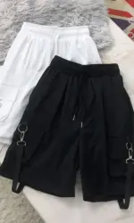 Summer Cargo Shorts Women Y2K Harajuku Streetwear Hip Hop with Chain Shorts Bf High Waist Baggy Wide Leg Short Pants New