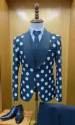 Polka Dots Formal Men Suits for Wedding Party Custom Made Groom Tuxedo Set Male Jacket Pants Vest 3 Pieces African Male Fashion