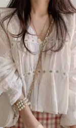 Women Fashion V-neck White Women Blouse Spring Flower Loose Hollow Shirt Korean Elegant Sweet Long Sleeve Short Tops Blusas