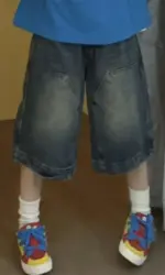 Y2K Vintage Baggy Jean Shorts Womens Washed Wide Leg Capri Pants Casual Barrel Jeans Denim Shorts Mens Oversized Jorts