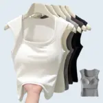 2026 New Wide Shoulder Strap Women's Vest with Chest Pad Summer All-match I-shaped Vest Slim Fit Base Top Fashion Outer Wear