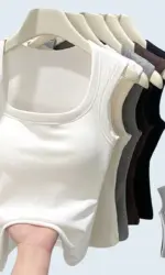 2026 New Wide Shoulder Strap Women's Vest with Chest Pad Summer All-match I-shaped Vest Slim Fit Base Top Fashion Outer Wear