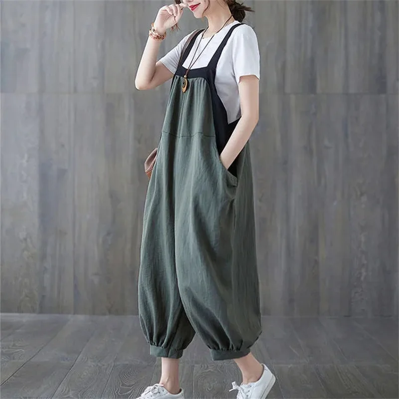 Casual Rompers For Women 2026 New Summer Large Size Korean Loose Harlan Jumpsuit Pants Solid Ladies Suspender Overalls L-5XL - Image 6