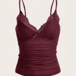 Sexy Contrast Lace Bow Front Crop Cami Top Women 2024 Summer Grunge Punk Y2K Clothes Ruched Skinny Backless Tee Shirt