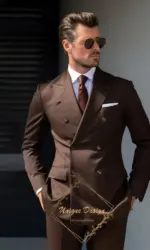 Men's Elegant Chocolate Brown Double Breasted Suit for Men Stylish Formal Wear Tailored Tuxedo for Wedding Dinner Party 2PCS