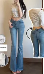 Rich crotch light colored spicy girl V waist slightly flared jeans for women 2025 summer new low waist slimming leg long lifting