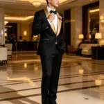 New Gold Collar Black Formal Business Men Suit Groom Groomsman Wedding Party Prom Male Tuxedos 2Piece Set Blazer  Pants