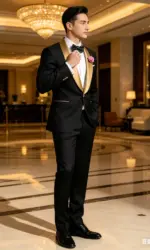 New Gold Collar Black Formal Business Men Suit Groom Groomsman Wedding Party Prom Male Tuxedos 2Piece Set Blazer Pants