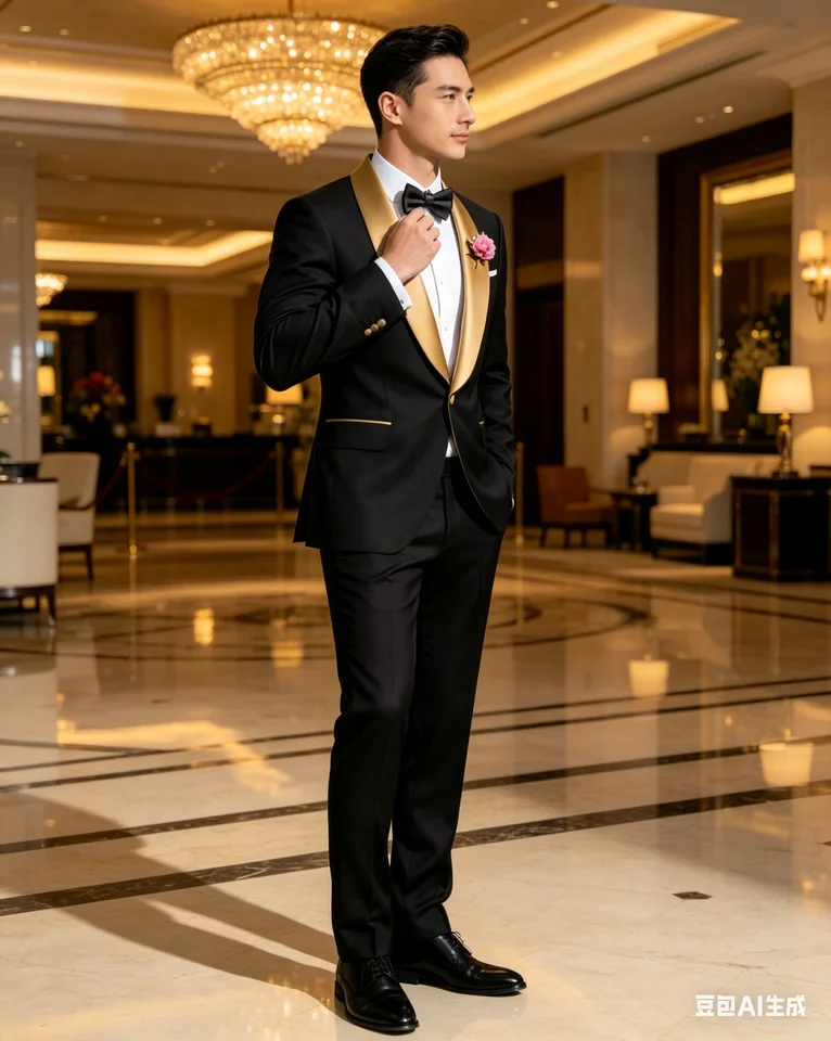 New Gold Collar Black Formal Business Men Suit Groom Groomsman Wedding Party Prom Male Tuxedos 2Piece Set Blazer Pants