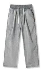 KSTUN 2026 Summer Men's Jeans Wide Leg Pants Loose Straight Lyocell Jeans Vintage Snow Wash Streetwear Elastic Waist Drawstring
