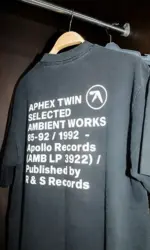 Men T-Shirt Aphex Twin Washed Black Print Cotton Graphic Oversized Korean Fashion Short Sleeve Tops Tees Y2k Streetwear Clothing