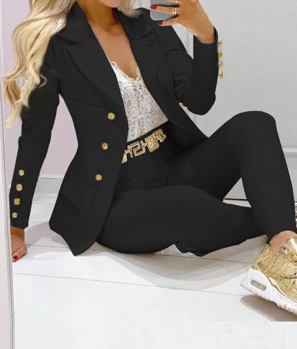 Women's Autumn Clothes Two Piece Set Female Coats and Pants Fashion Versatile Casual Long Sleeve Jacket and Trousers Suit 2023 - Image 5