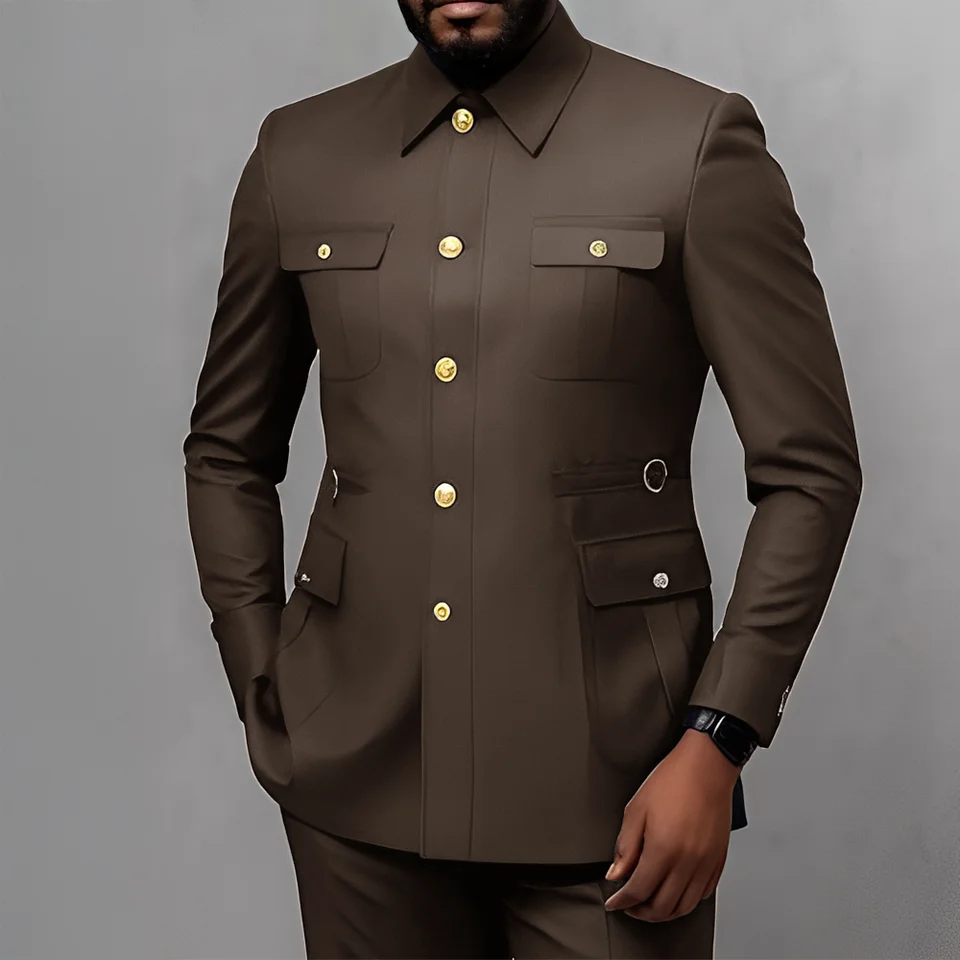 Men's 2-Piece Formal Suit, Utility Style, Golden Buttons, Suit + Trousers Combination, Fashionable Business Use - Image 2