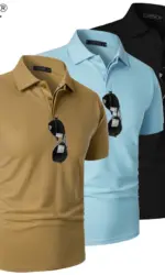 New Mens Short Sleeve T Shirt Sports Tennis Polo Shirt Summer Oversized Breathable Shirts Button Moisture-Wicking Streetwear