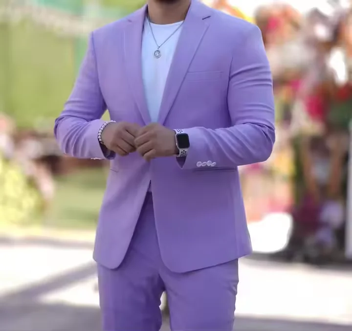 Lavender Man Suits Custom Made 2 Pcs One Button Groom Wedding Wear Prom Party Blazers Costume Hommes Wedding Male Tuxedos Suit - Image 3