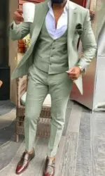 Light green Suits Men Suits 3 Pieces Wedding Wear Business Male Groom Wedding Dress Jacket Vest Pants Set Blazers Coat