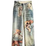 Women's Baggy  Jeans Print Graphic Denim Pants Harajuku Cowboy Tie Dye High Street 2000s High Street Tide Stylish Design New