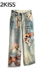 Women's Baggy  Jeans Print Graphic Denim Pants Harajuku Cowboy Tie Dye High Street 2000s High Street Tide Stylish Design New