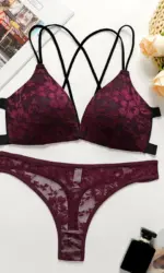 Popular lace lingerie set, European and American style, deep backless front clasp bra set