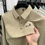 Mens Long Sleeve Polo Shirt Casual Business Tops Embroidery Turndown Collar Tee Comfortable Breathable Daily Wear for Men