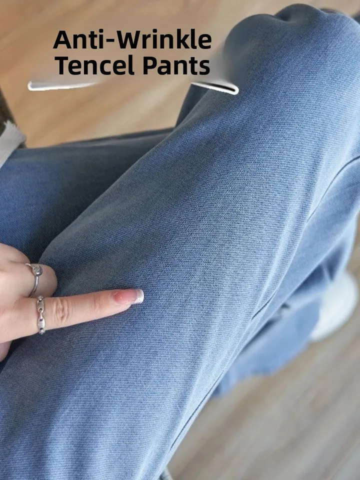 Summer Thin Soft Silk Loose Straight Leg Jeans Women's High Waist Wide Leg Pants Comfortable Breathable Casual Trousers - Image 4