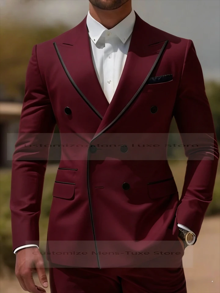 Black Collar Orange Male Business Men Suit Groom Groomsman Wedding Party Prom Formal Tuxedos 2 Piece Set Blazer Pants - Image 3