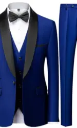 Men's 3 Piece Tuxedo Suit Set One Button Satin Shawl Lapel Slim Fit Blazer Vest Pants For Formal Business Wedding Groom