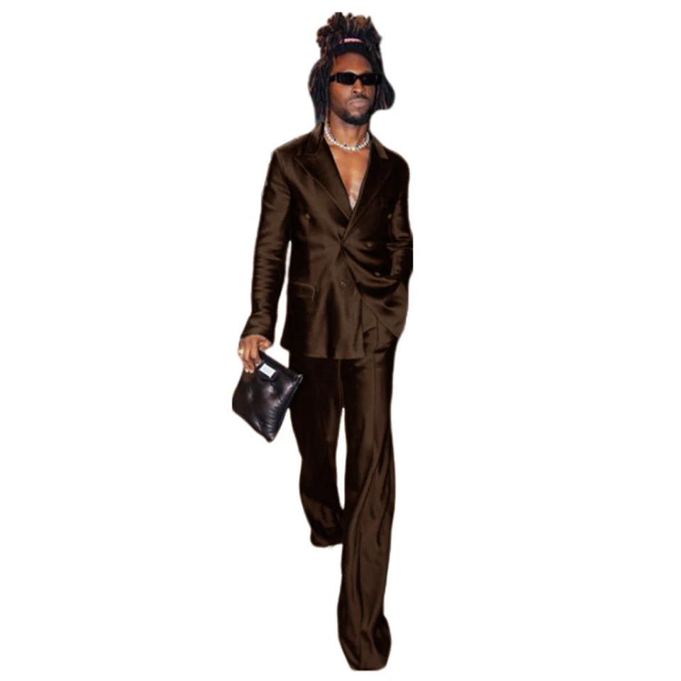 Men's Suit Satin Men Costume Luxurious Double Breasted Complete 2 Pieces Suit Peaked Lapel Jackets Dancing Party Fashion - Image 6