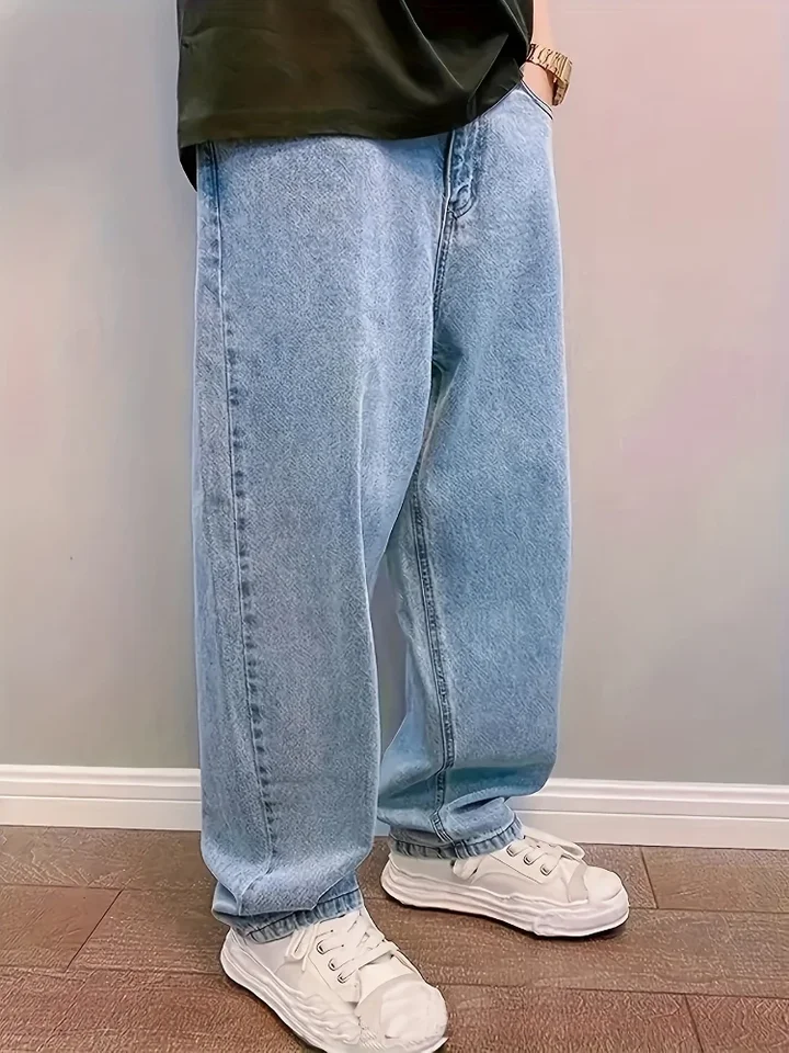 Casual Oversize Baggy Jeans Mens Spring Autumn Straight Loose Light Blue Denim Trousers Streetwear Fashion Wide Leg Pants Y2k - Image 4
