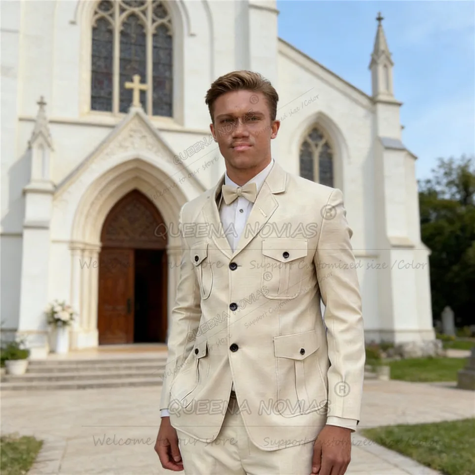 Classic Suit Men Formal Wear Safari Style Jacket Pants 2 Piece Sets Man Business Tuxedo Attire Customized Groom Wedding Outfit - Image 2