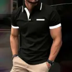 European and American men's new summer minimalist striped printed comfortable breathable polo shirt outdoor casual top