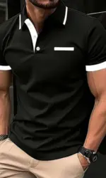 European and American men's new summer minimalist striped printed comfortable breathable polo shirt outdoor casual top