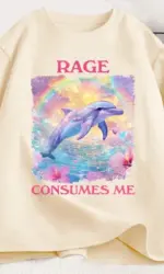 Funny Rage Consumes Me T-shirt Short Sleeve Meme T Shirt Weird Silly Dolphin Vintage Tshirt Trending Women Designer Clothes