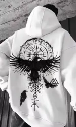 2025 Totem Viking Eagle Print Y2K Men Long-sleeve Hooded Sweatshirt Autumn Winter Daily Outdoor Casual Street Fashion Sportswear
