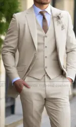 Formal Banquet Business Suit Sets For Men Wedding Party Grooms Elegant Outfits Fashion Prom Slim Fit Blazer Vest Pants 3 Pieces