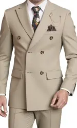 Men's Double-Breasted Suit Set,Business Formal Suit with Pants, Classic 6-Button Design