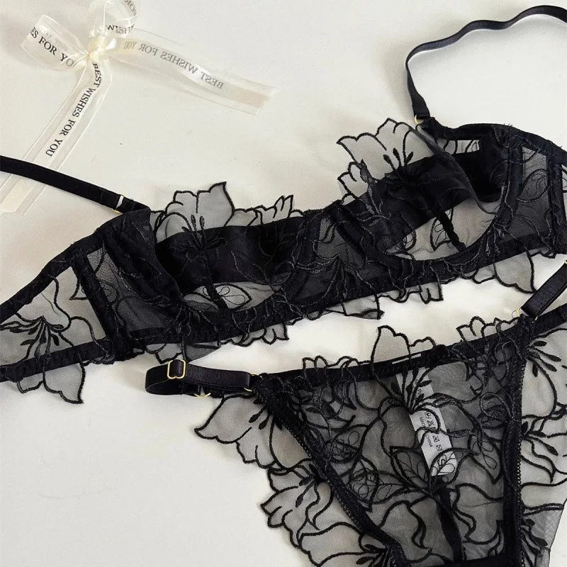 Sexy Lace Lightweight Bra Set Soft Underwire for Lift and Support Prevents Sagging Exquisite Embroidered Lingerie Two-Piece Set - Image 5