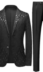 Men's Black Two-piece Suit, A Stylish, Figure-flattering Jacket Paired with Pants, Available in Red Blue Khaki White.