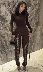 Wmstar Jumpsuit Women Long Sleeved Fashionable and Sexy Lace Up Tight Long Jumpsuit for Fall and Winter Women's Wear 2025
