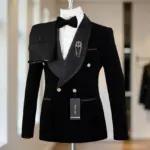 Velvet Formal Men Suits for Prom Wedding Double Breasted Groom Tuxedo 2 Pieces Celebrity Suit Jacket with Pants Custom Made