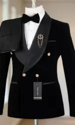 Velvet Formal Men Suits for Prom Wedding Double Breasted Groom Tuxedo 2 Pieces Celebrity Suit Jacket with Pants Custom Made