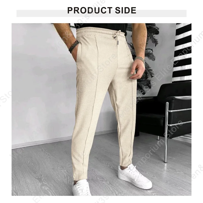 Mens Stylish Waffle Pants - Casual Sports Slim Fit with Adjustable Drawstring Secure Pockets for All Seasons - Perfect Outdoor - Image 3