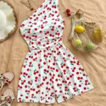 Women's Cherry-Print One-Shoulder Jumpsuit