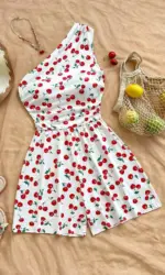 Women's Cherry-Print One-Shoulder Jumpsuit