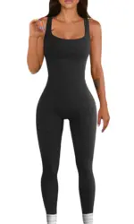 Women Sleeveless Bodycon Jumpsuit Summer Solid Color U-neck Romper Pants Streetwear Clubwear
